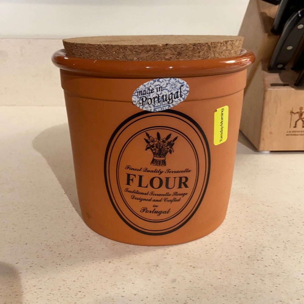 Ceramic terra cotta flour container